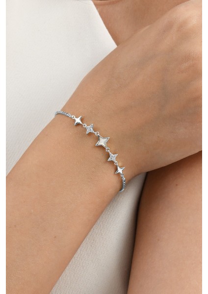 925 Ayar Gümüş Rodyumlu Sedef ve Zirkon Taşlı Sıralı Kuzey Işığı Gümüş Bileklik SGTL13061RODAJ