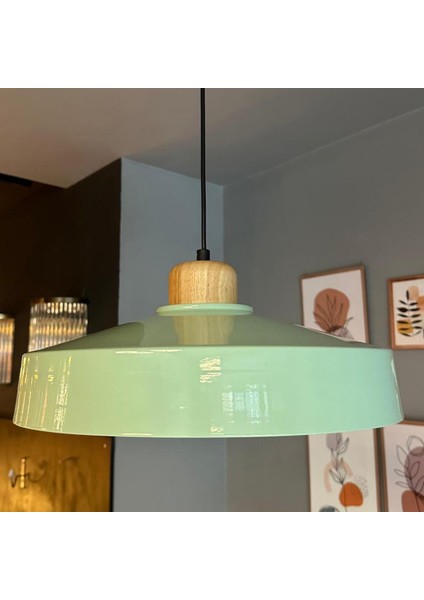 Açe Mint Tekli Geniş Ahşap Başlık Avize Retro Sarkıt Ofis Showroom Salon Mutfak Avizeleri