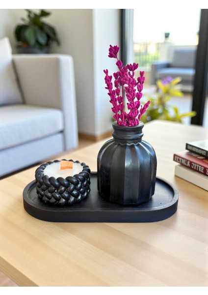 Dekoratif Vazo (Lavanta Hediyemiz), Mum ve Tepsi 3’lü Dekoratif Masa Üstü Set, Ev Dekor Aksesuarı modelleri