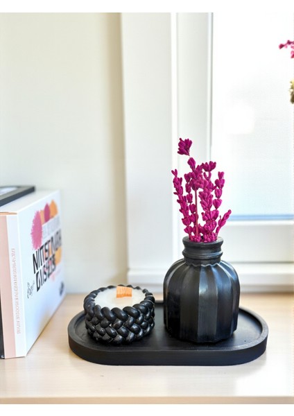 Dekoratif Vazo (Lavanta Hediyemiz), Mum ve Tepsi 3’lü Dekoratif Masa Üstü Set, Ev Dekor Aksesuarı fırsatları