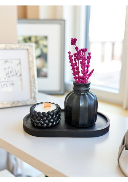 Dekoratif Vazo (Lavanta Hediyemiz), Mum ve Tepsi 3’lü Dekoratif Masa Üstü Set, Ev Dekor Aksesuarı indirimleri