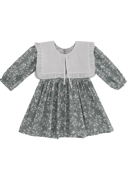 Eleanor Mint Beyaz Yaprak ve Kuş Desenli Uzun Kollu Elbise