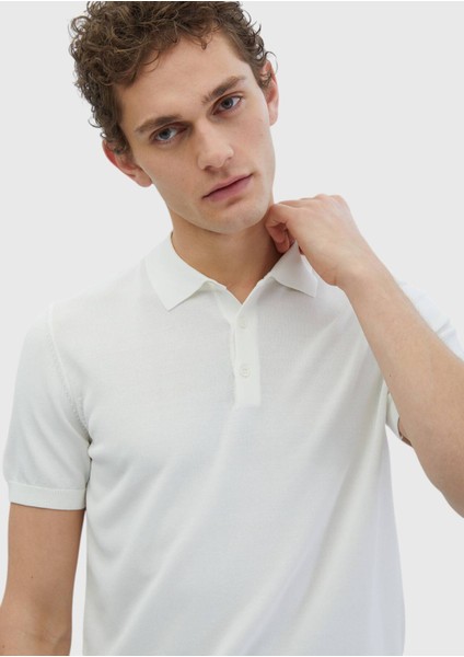 Beyaz Polo Yaka Düz Örgü Triko modelleri