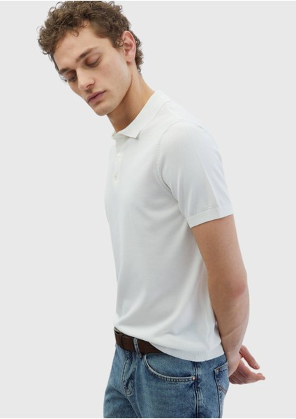 Beyaz Polo Yaka Düz Örgü Triko fırsatları