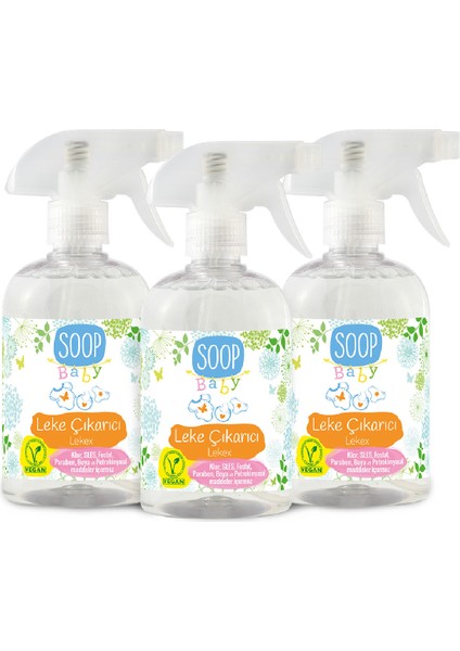 Bebek Leke Çıkarıcı 3 x 500 ml | Doğal Ve Vegan Formül | Klor SLES Fosfat Paraben Boya İçermez | Organik Gül Kokulu | Bebek Giysi ve Ev Tekstili İçin Güvenli |