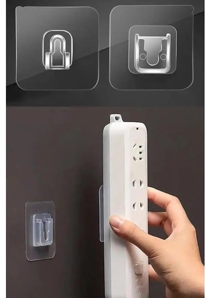 Kendinden Yapışkanlı Çift Taraflı Geçmeli Klipsli Eşya Sabitleme Askısı Şeffaf Duvar Kancası