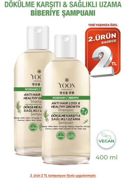 2'li Set Hızlı Saç Uzatma ve Saç Dökülme Karşıtı, 7 Aktifli Biberiyeli Tuzsuz Şampuan 400 ml x 2 adet