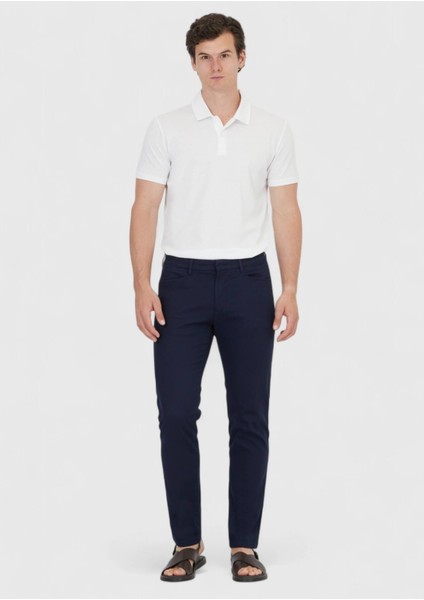 Lacivert Düz Dokuma Regular Fit Casual Pamuk Karışımlı Pantolon