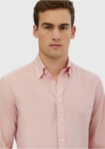 Pembe Düz Casual Fit Dokuma Casual %100 Pamuk Gömlek fırsatları