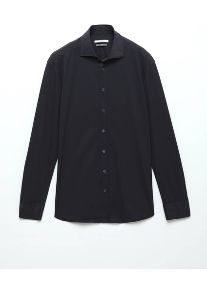 Lacivert Düz Regular Fit Dokuma Klasik Gömlek indirimleri