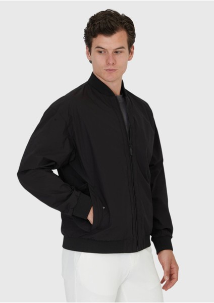 Siyah Regular Fit Dik Yaka Casual Dokuma Mont modelleri