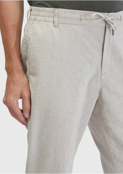 Bej Çizgili Dokuma Jogging Fit Casual Pamuk Karışımlı Pantolon modelleri