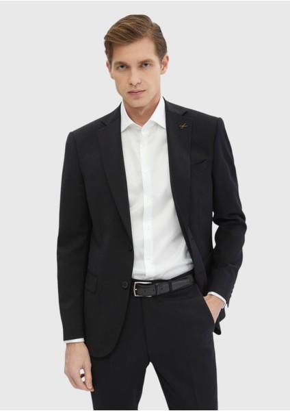 Siyah Düz Modern Fit %100 Yün Takım Elbise modelleri
