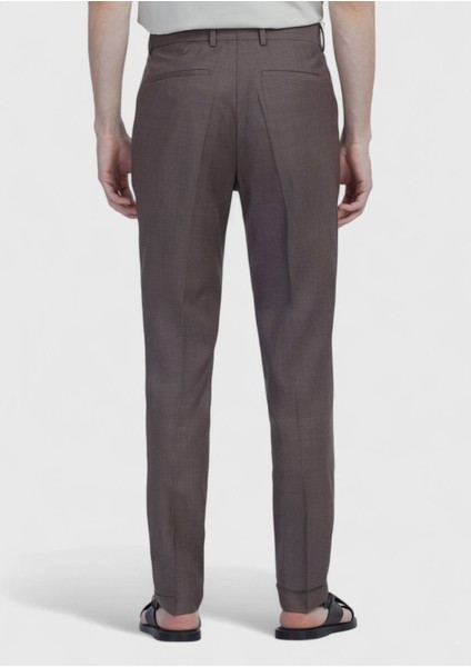 Açık Kahve Düz Kumaş Slim Fit Casual %100 Yün Pantolon indirimleri