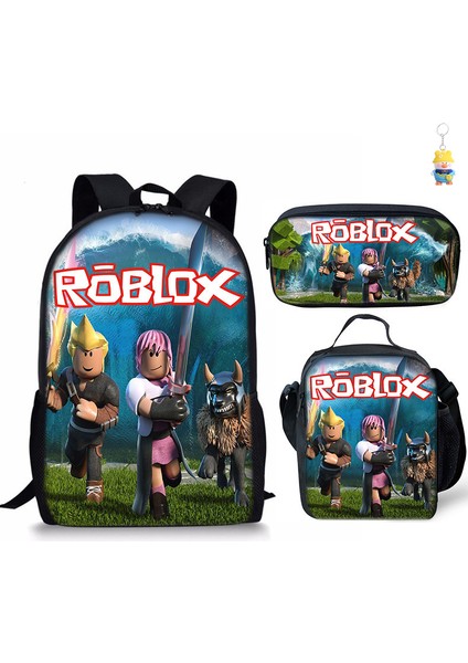 Roblox Öğrenci Okul Çantası Ilkokul ve Ortaokul Öğrencileri Sırt Çantası Üç Parçalı Set (Yurt Dışından)