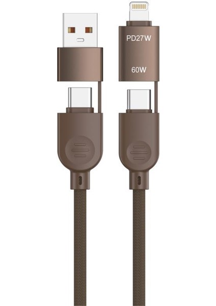 U17 Kahverengi 4-In-1, Type-C To Type-C And Ligthning -Usb Çoklu Değiştirilebilir Başlıklı 100CM - 85W Hızlı Şarj ve Data Kablosu modelleri