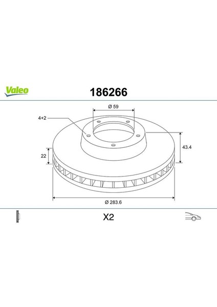 496086 - Ön Fren Aynası Fıat Doblo 05 Idea 04 Lınea 09 Fıorıno 09 Bravo 01 Stılo 01 284×22X 4 Delik Havalı