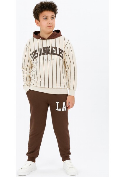 Erkek Çocuk 2 Iplik Baskılı Kapüşonlu Sweatshirt ve Eşofman Altı 2’li Takım 7489 Ka indirimleri