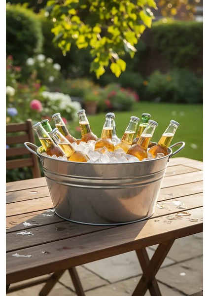 44 Litre Çok Amaçlı Metal Leğen - Dekoratif Buz Kovası, Saksılık ve Şömine Odunluk (50 cm Çap)