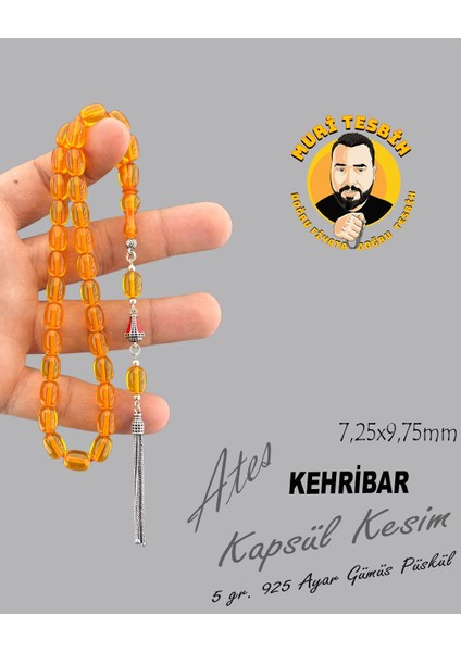 5 gr 925 Ayar Gümüş Püskül M.s.g Ateş Kehribar Kapsül Kesim 7,25X9,75