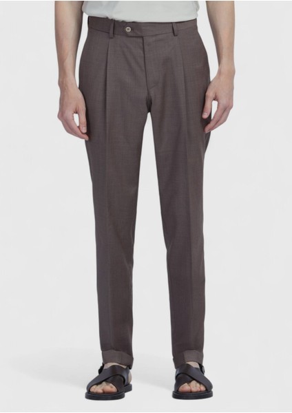 Açık Kahve Düz Kumaş Slim Fit Casual %100 Yün Pantolon fiyatları