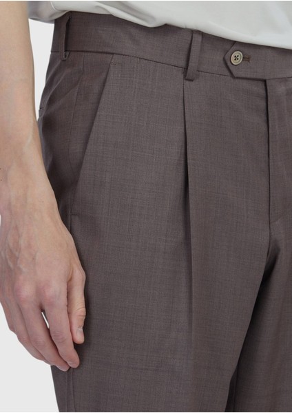 Açık Kahve Düz Kumaş Slim Fit Casual %100 Yün Pantolon modelleri