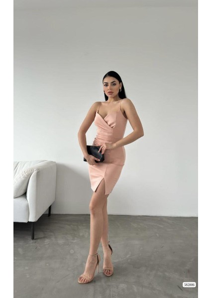 Yırtmaç Detaylı Scuba Kumaş Kadın Mini Elbise 582886 Pudra fiyatları