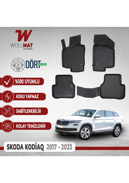 Skoda Kodiaq Paspas 2017 2023 Arası Uyumlu 3D Havuzlu Paspas Seti