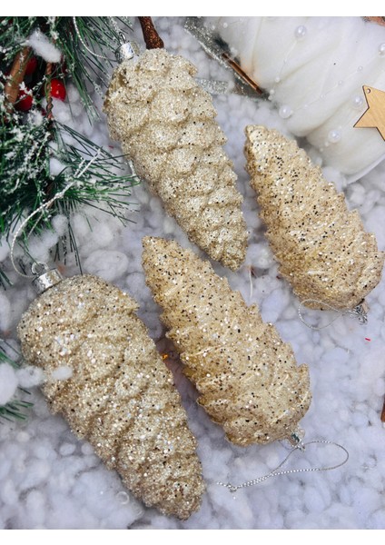 Yılbaşı Çam Ağacı Süsü Rosegold Kozalak Büyük Boy Ağaç Süsü 14 cm 4 Adet Lüx Kozalak Ağaç Süsü indirimleri