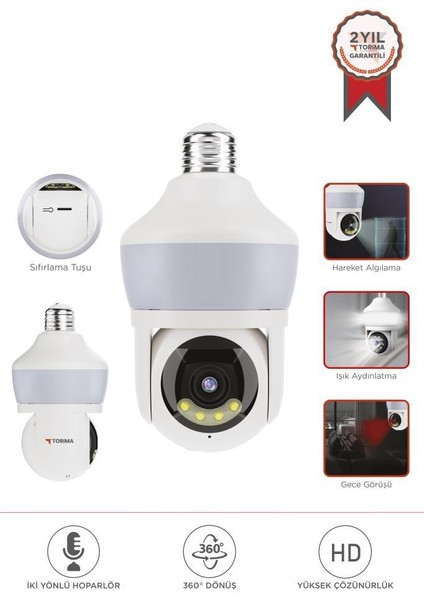 Cmr-26 Beyaz 360° Full Hd 1080P Ampül Wifi Smart Ip Güvenlik Kamerası
