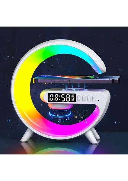 Telefon Kablosuz Hızlı Şarj Aleti Masa Lambası Hoparlör Speaker Gece Lambası Led G Lamba