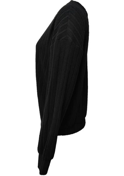 Kadın Uzun Kollu V Yakalı Pencere Sırt Dantel Detaylı Kalın Fitilli Kaşkorse Bluz fırsatları