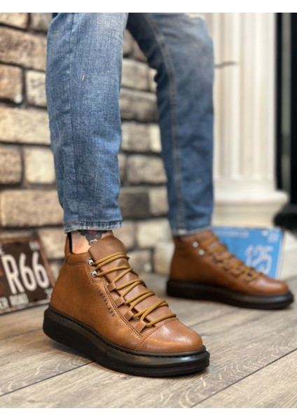 ET0312 Bağcıklı Yüksek Taba Siyah Taban Erkek Tarz Spor Bot