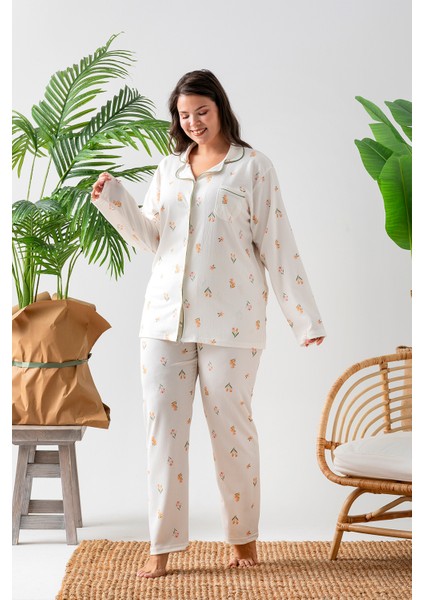 Uzun Kol Gömlek Yaka Kadın Pinterest Pijama Takımı - Mevsimlik Kadın Pijama- Büyük Beden indirimleri