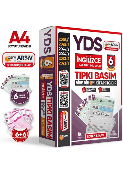 2025 YDS İngilizce ÖSYM Tıpkı Basım Çıkmış Soru 6lı Deneme Paketi Video/PDF Çözümlü Türkiye Geneli