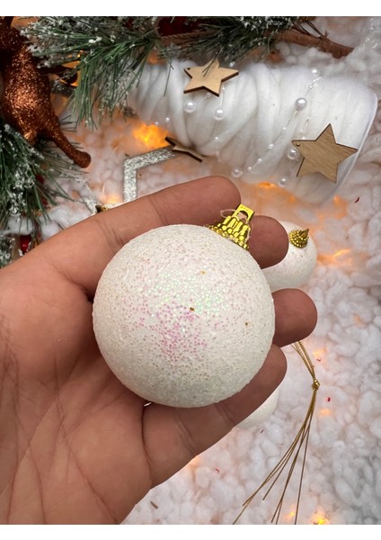 Yılbaşı Çam Ağaç Süsü Beyaz Top Süs Parıltılı Beyaz Cici Top 5 cm 6 Adet Yılbaşı Süsü modelleri