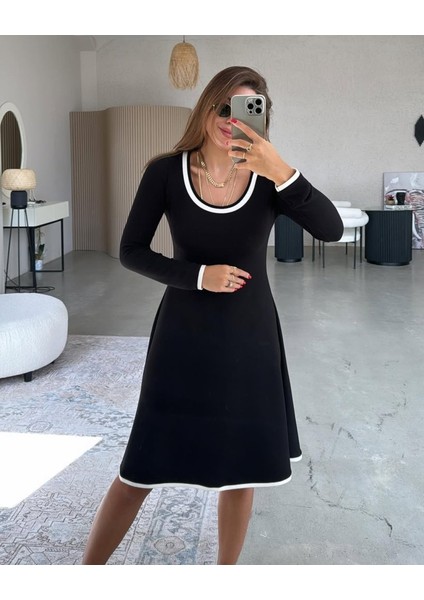 Kadın Uzun Kollu Yuvarlak Yaka Midi Viskon Iki Iplik Elbise