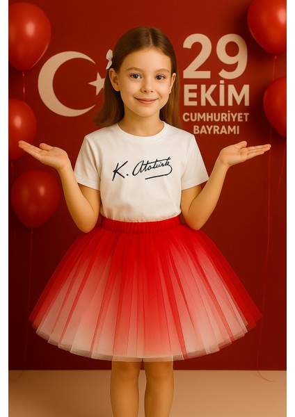 29 Ekim 23 Nisan 19 Mayıs Gösteri ve Özel Gün Tütü Etek Kırmızı Beyaz Tütü Kabarık Etek