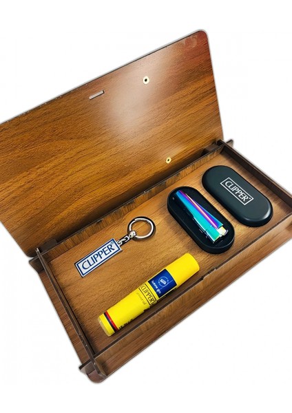 Ahşap Gazlı Metal Turbo Rüzgarda Sönmeyen Çakmak Seti Icy