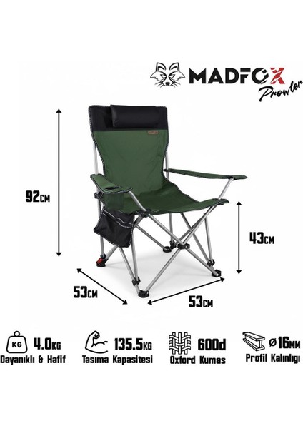 Prowler 3 Kademeli Yatabilen Kamp Sandalyesi Green/black