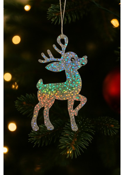 5’li Hologram Yılbaşı Ağacı Süsü Seti – Parlak Holografik (Ipli Asılabilir, 5 Farklı Model)