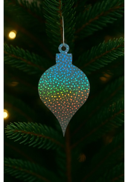 5’li Hologram Yılbaşı Ağacı Süsü Seti – Parlak Holografik (Ipli Asılabilir, 5 Farklı Model)