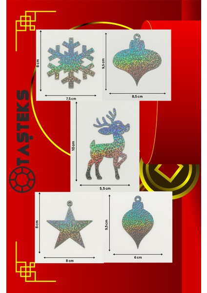 5’li Hologram Yılbaşı Ağacı Süsü Seti – Parlak Holografik (Ipli Asılabilir, 5 Farklı Model)