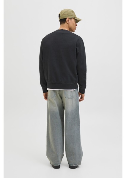 Jjedover Prınt Sweat Crew Siyah Erkek Sweatshirt