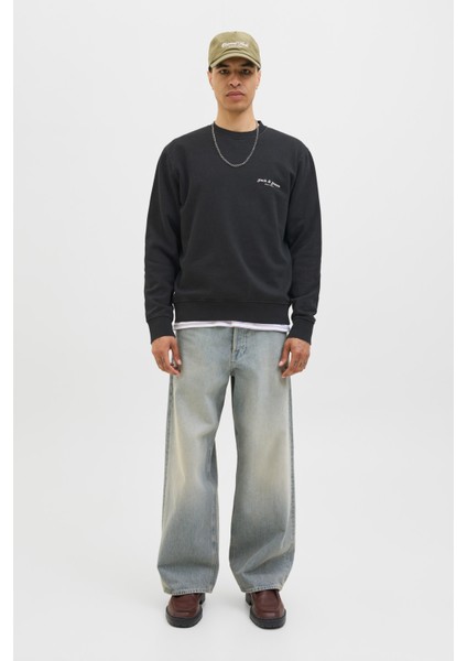 Jjedover Prınt Sweat Crew Siyah Erkek Sweatshirt
