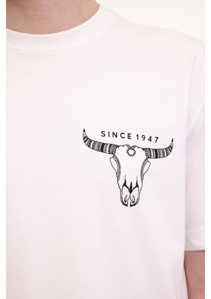 Loose Fit Grafik Logo Beyaz Erkek Kısa Kol T-Shirt