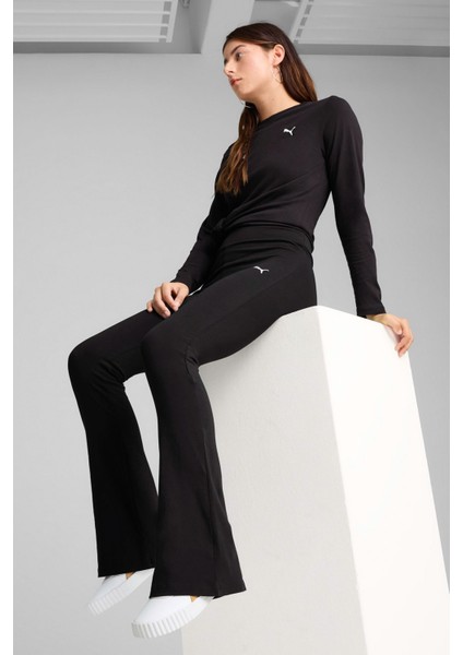 ESS High-Waist Flared Leg Siyah Kadın Eşofman Altı