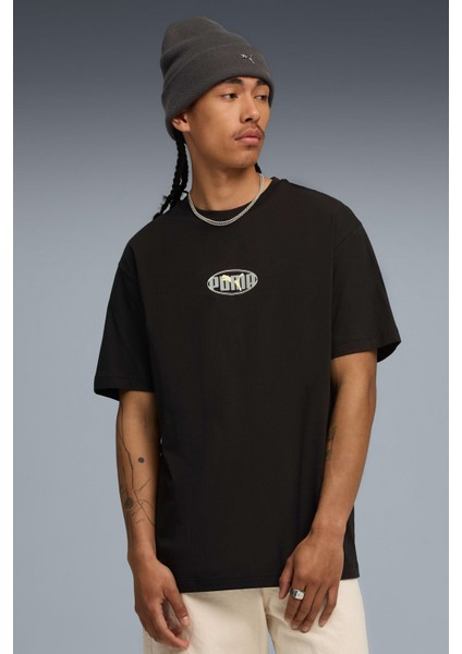 Ess Logo Lab Relaxed Exec Siyah Erkek Kısa Kol T-Shirt
