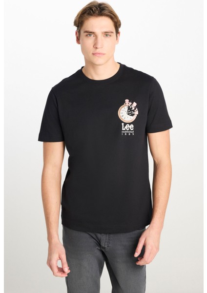 Regular Fit Grafik Bas Siyah Erkek Kısa Kol T-Shirt