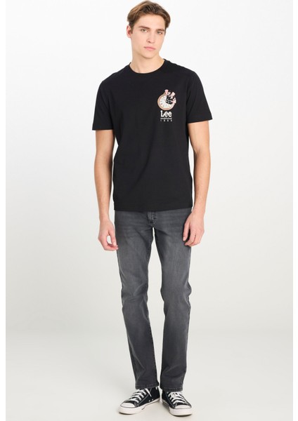 Regular Fit Grafik Bas Siyah Erkek Kısa Kol T-Shirt